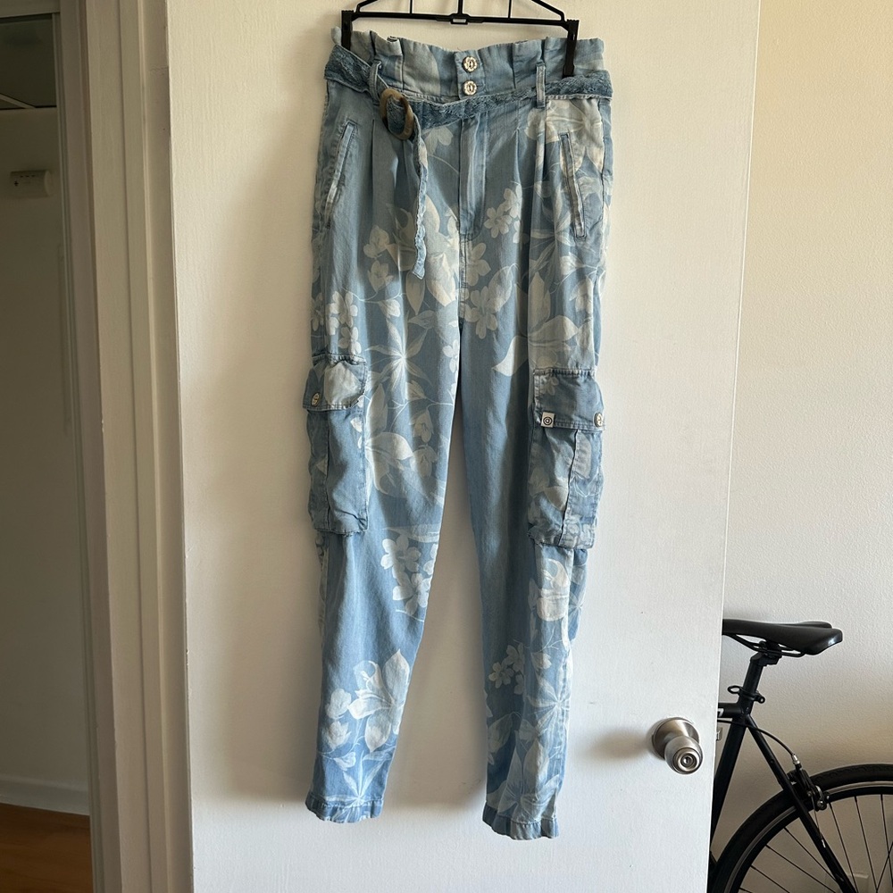 Desigual Women’s Albiw Denim Floral High Waisted Pants size Medium EUC - Picture 4 of 11